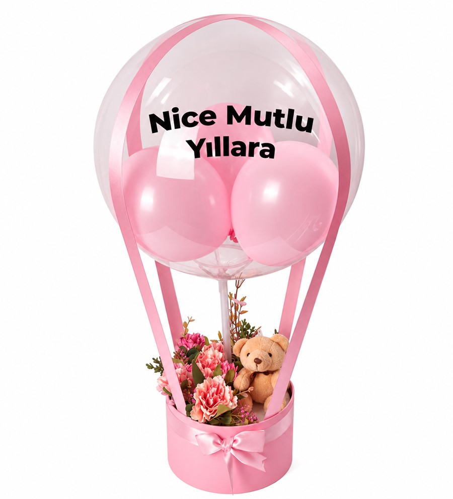 Balonlu Yuvarlak Pembe Kutu